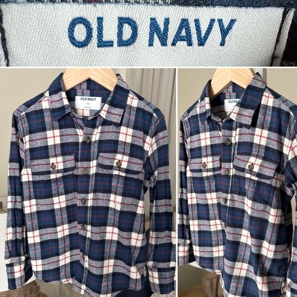 Old Navy Boys XS (5) Plaid Long Sleeve Soft-Brushed Flannel Pocket Shirt